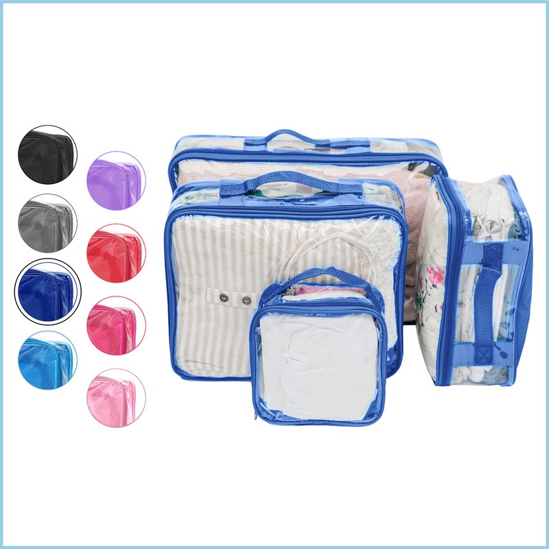 EzPacking Clear Travel Packing Cubes Set of 4 for Carry On (XS, Small, Medium, Large) / See-Through Clothes Organizer Dividers for Suitcase/Transparent Vinyl PVC Cell Pouches for Luggage (Royal Blue) - Image 2